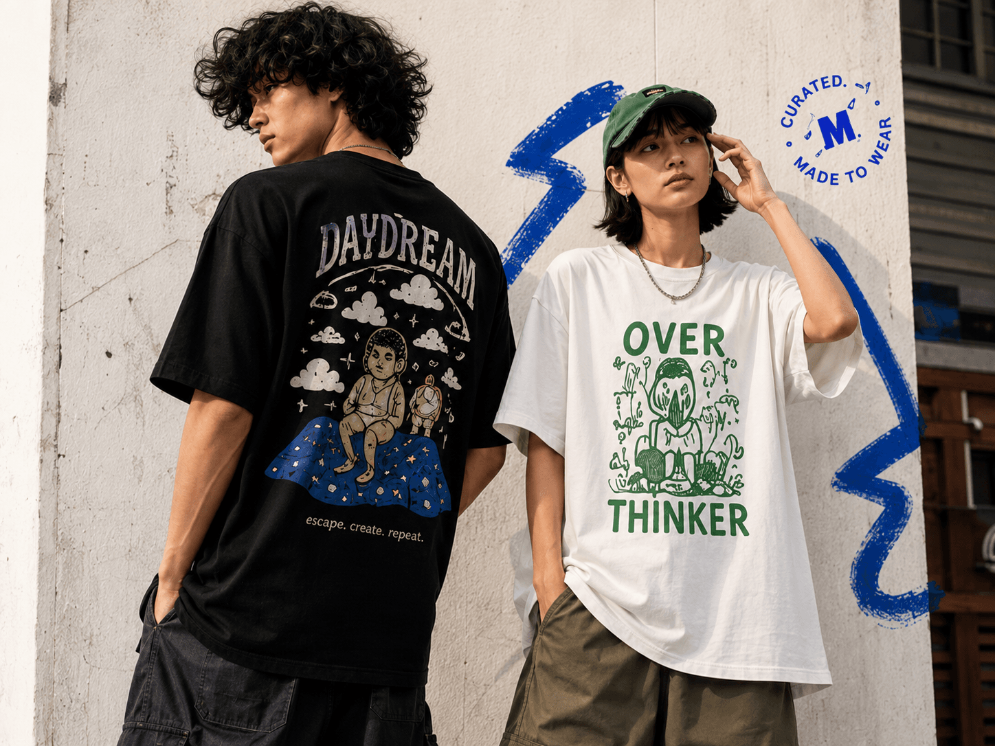 Models wearing Manyloom graphic tees